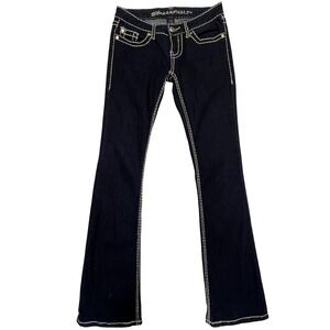 Blue Asphalt Y2K Dark Wash Contrast Stitching Bootcut Flare Jeans Size 3